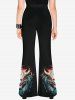 Gothic Dragon Fire Print Flare Pants -  