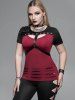 Gothic Grommet PU Leather Strap Ripped Short Sleeve T-Shirt -  