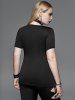 Gothic Grommet PU Leather Strap Ripped Short Sleeve T-Shirt -  