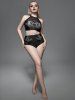 Maillot de Bain Bikini Gothique Rose Tête de Taureau Imprimé en Maille Transparente - Noir M | US 10