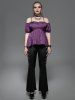 Gothic Floral Butterfly Embroidery Lace Up Cold Shoulder Top -  