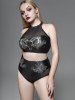 Gothic Sheer Mesh Panel Rose Bull Head Print Grommets Bikini Swimsuit -  