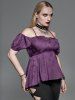 Gothic Floral Butterfly Embroidery Lace Up Cold Shoulder Top -  