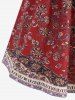 Robe Plissée Imprimée Florale Grande Taille - Rouge foncé XL