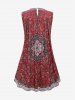 Plus Size Floral Paisley Print Pleated Dress -  