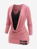 Plus Size Chain Panel Ruched Buckles Textured Ribbed 2 In 1 Sweater -  