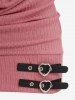 Plus Size Chain Panel Ruched Buckles Textured Ribbed 2 In 1 Sweater -  