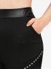 Plus Size Star Rivet PU Leather Patchwork Flare Pants -  
