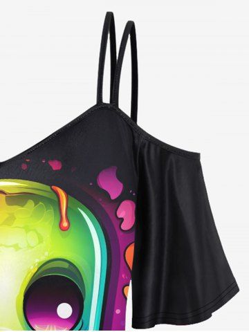 Gothic Cartoon Ghost Face Ice Cream Print Cold Shoulder Cami T-shirt