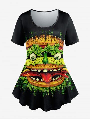 Gothic Ghost Face Hamburger Print Short Sleeves T-shirt - BLACK - 3X