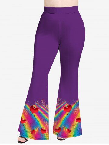 Plus Size Heart Rainbow Color Print Flare Pants