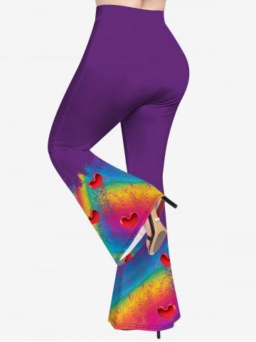 Plus Size Heart Rainbow Color Print Flare Pants