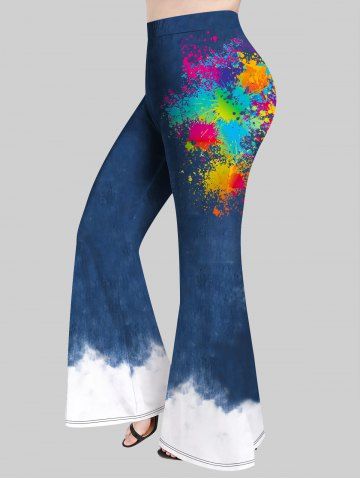 Plus Size Painting Splatter Ombre Print Flare Pants - DEEP BLUE - S