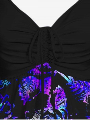 Plus Size Ruched Rose Glitter Print Cinched Tank Top