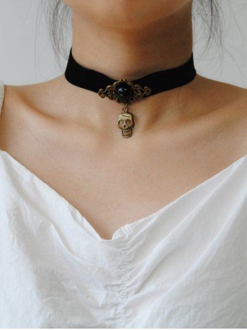 Skull Pendant Faux Pearl Vintage Choker Necklace