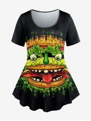 Gothic Ghost Face Hamburger Print Short Sleeves T-shirt - Noir 1X