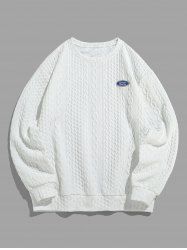 Men's Minimalist Knitted Braided Jacquard Drop-shoulder Sleeves Round Neck Sweatshirt -  