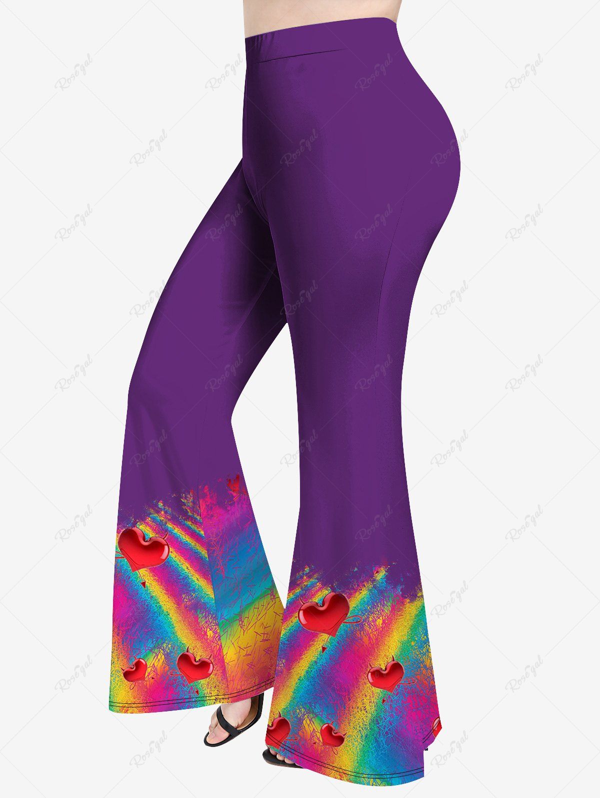Shops Plus Size Heart Rainbow Color Print Flare Pants  
