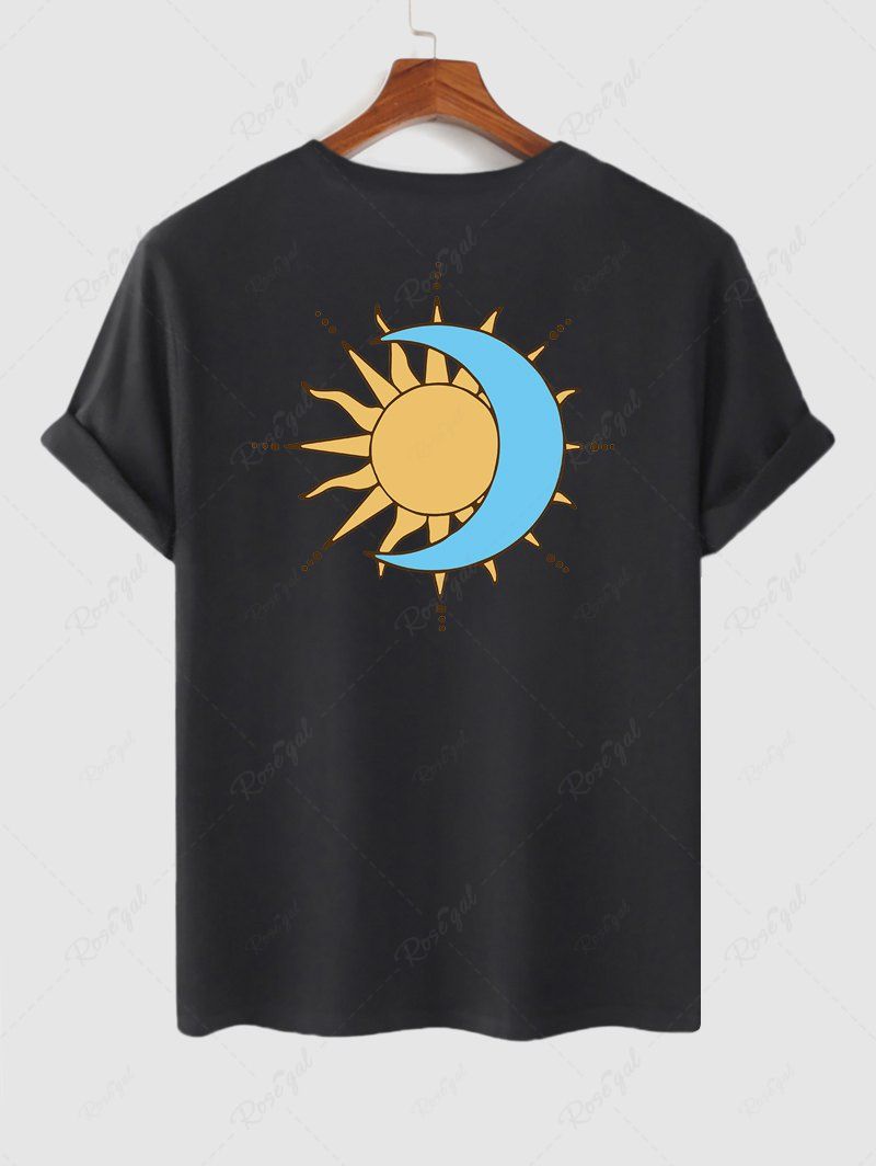 Latest Men's Minimalist Sun and Moon Pattern Short Sleeves Crew Neck T-shirt  