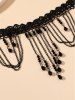 Faux Gem Chain Tassel Lace Necklace -  