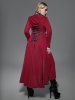 Gothic Plus Size Hooded Lace Up Front Zipper High Low Maxi Coat -  