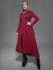 Plus Size Hooded Lace Up Front Zipper High Low Maxi Coat -  
