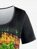 T-shirt Gothique Hamburger Visage Fantôme Imprimé à Manches Courtes - Noir 5X