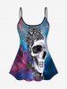 Galaxy Flower Skull Print Boyshorts Tankini Swimsuit -  
