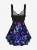 Plus Size Ruched Rose Glitter Print Cinched Tank Top -  