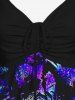 Plus Size Ruched Rose Glitter Print Cinched Tank Top -  