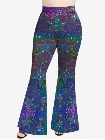 Plus Size Galaxy Star Heart Glitter Print Flare Disco Pants