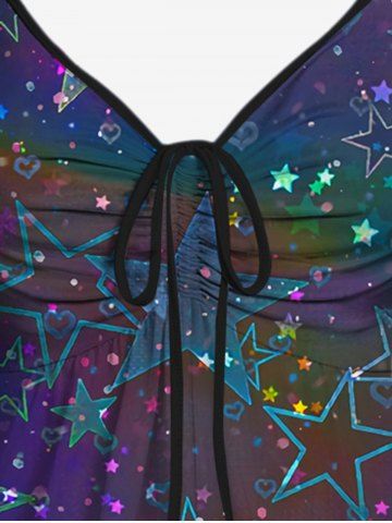 Plus Size Ruched Star Heart Glitter Print Cinched Tank Top