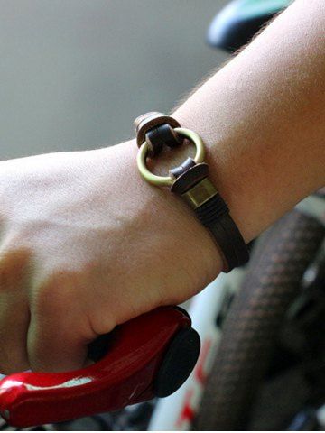 Bracelet en Simili Cuir avec Bague en O Style Punk - COFFEE