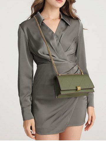 Women's Daily Fashion Rhombus Stitching Metal Decorated Half Chain Shoulder Crossbody Bag - GREEN - REGULAR