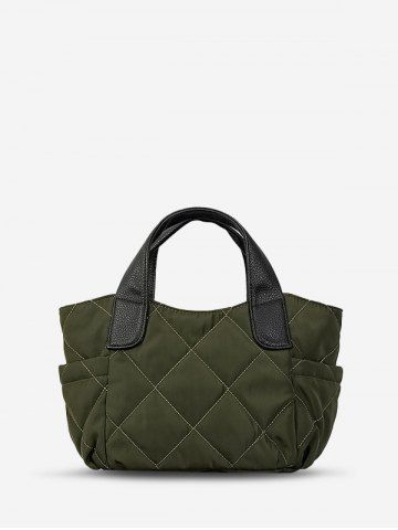 Women's Winter Rhombus Quilted Nylon Soft Fashion Convertible Handbag Crossbody Bag - ARMY GREEN