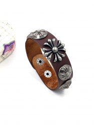 Punk Vintage Metal Cross Floral Bracelet -  