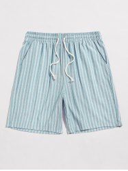 Short Décontracté Rayés à Cordon - Bleu clair XXL