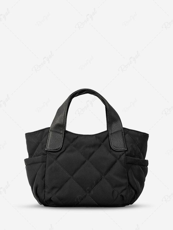 Sac à main convertible à la mode en nylon matelassé à losanges d'hiver pour femmes Noir 