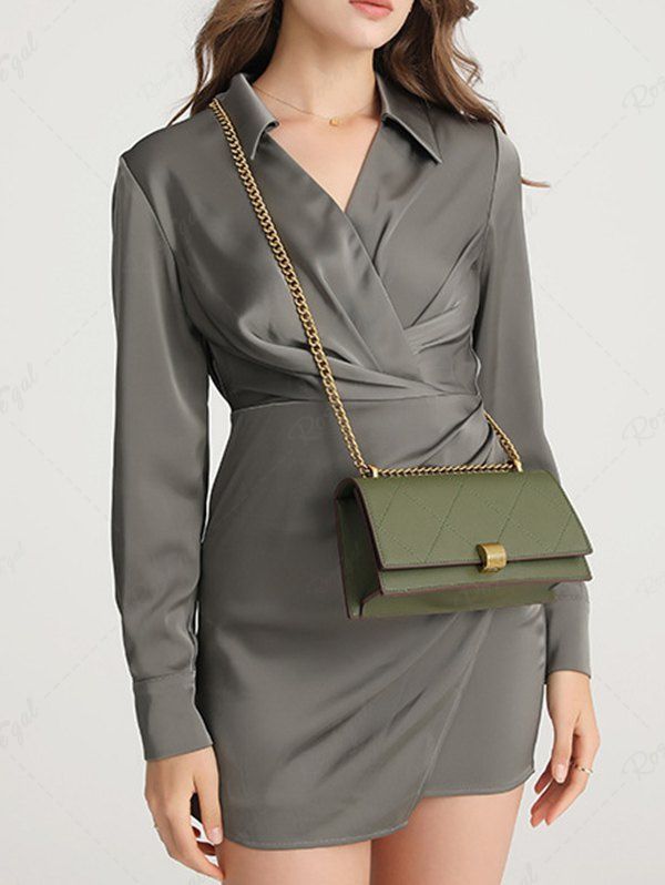 Store Women's Daily Fashion Rhombus Stitching Metal Decorated Half Chain Shoulder Crossbody Bag  