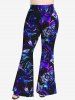 Ruched Rose Glitter Print Cinched Tank Top and Flare Pants Plus Size 70s 80s Outfits -  