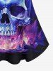 Gothic Skull Mountain Glitter Print Cold Shoulder Cami T-shirt - Noir M