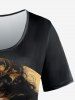 Gothic Woman Flower Cat Print Short Sleeves T-shirt -  