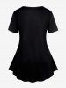 T-shirt Gothique Fleur Chat Imprimé à Manches Courtes - Noir 6X