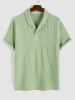 Lapel Collar Buttons Short Sleeves Crinkle Textured Popover Shirt Drawstring Pocket Straight Leg Pants Two Piece Set -  