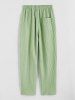 Lapel Collar Buttons Short Sleeves Crinkle Textured Popover Shirt Drawstring Pocket Straight Leg Pants Two Piece Set -  