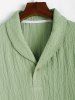 Lapel Collar Buttons Short Sleeves Crinkle Textured Popover Shirt Drawstring Pocket Straight Leg Pants Two Piece Set -  