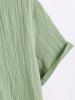 Lapel Collar Buttons Short Sleeves Crinkle Textured Popover Shirt Drawstring Pocket Straight Leg Pants Two Piece Set -  