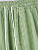 Lapel Collar Buttons Short Sleeves Crinkle Textured Popover Shirt Drawstring Pocket Straight Leg Pants Two Piece Set -  