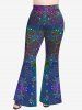 Plus Size Galaxy Star Heart Glitter Print Flare Pants -  