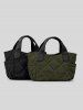 Sac à main convertible à la mode en nylon matelassé à losanges d'hiver pour femmes - Noir 